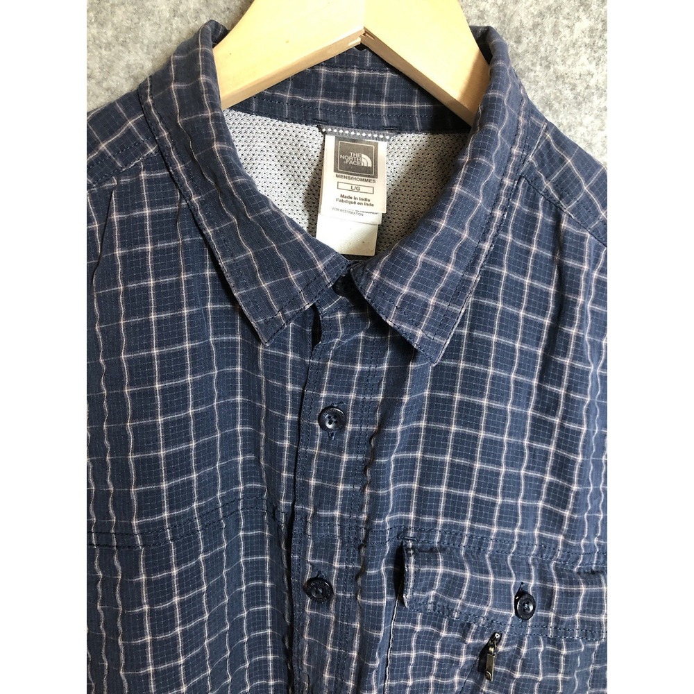 The North Face Shirt Mens Large Blue Check Vent Seersucker Career Casual Classic